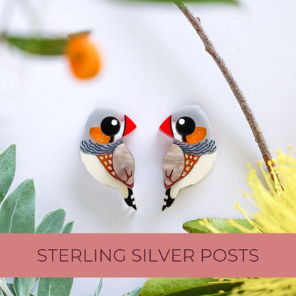BINKABU Zebra Finch Handmade Acrylic Bird Earrings