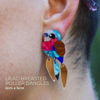 BINKABU Lilac-Breasted Roller handmade acrylic bird earrings