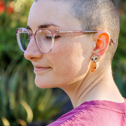 BINKABU Barn Owl Studs handmade acrylic bird earrings