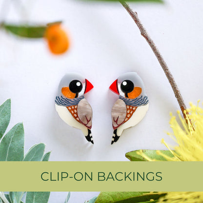 BINKABU Zebra Finch Handmade Acrylic Bird Earrings