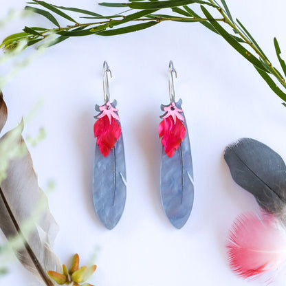 BINKABU Foraged Feathers - Galah Cockatoo handmade acrylic bird earrings