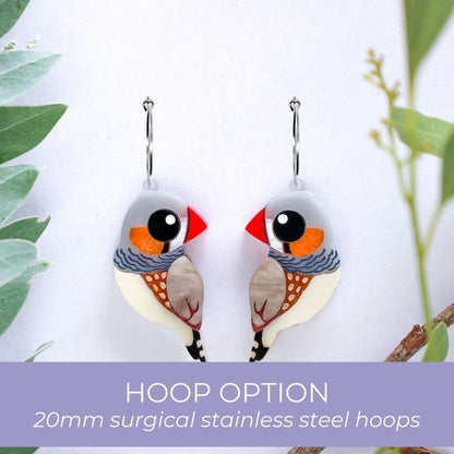 BINKABU Zebra Finch Handmade Acrylic Bird Earrings