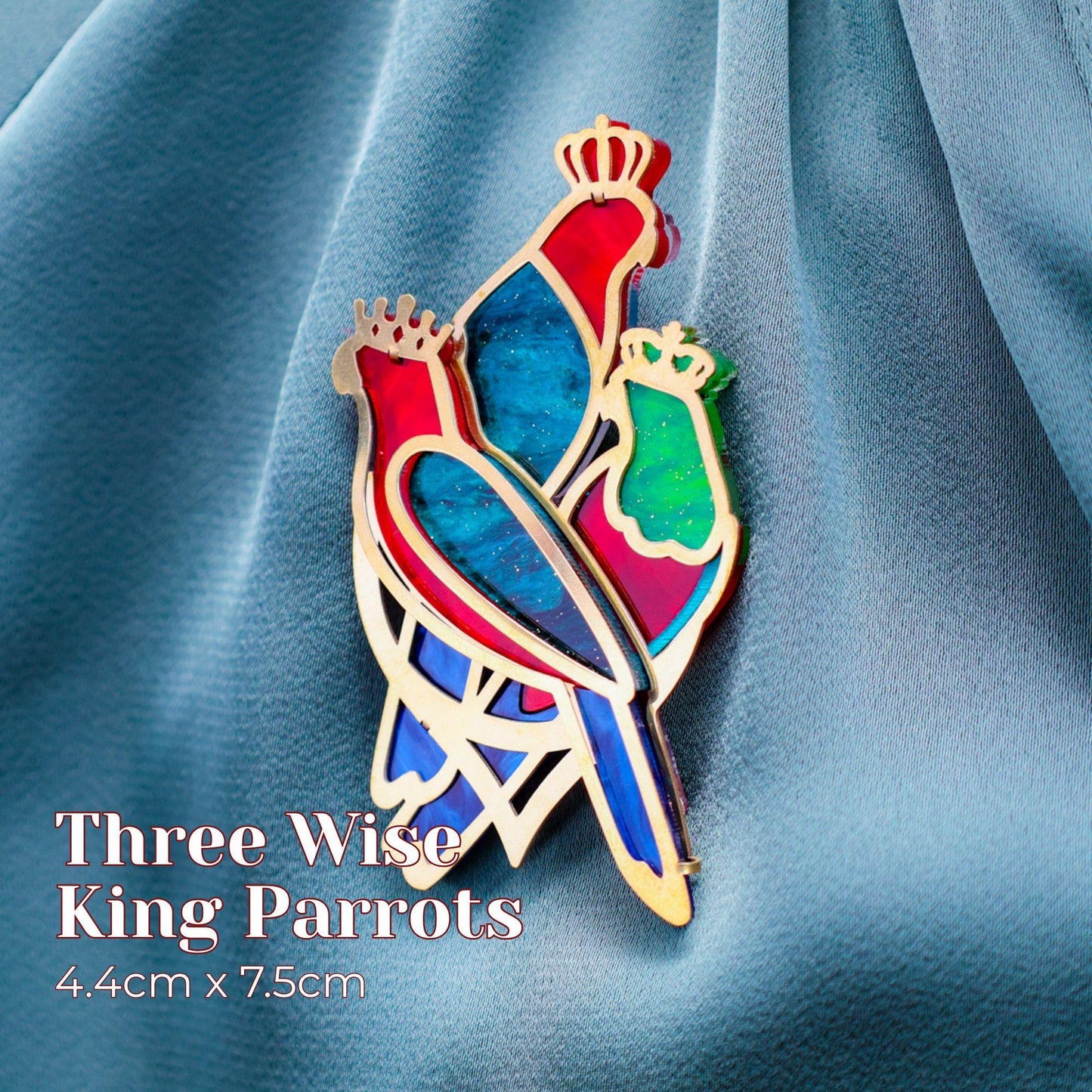 LIMITED EDITION: Three Wise King Parrots Brooch - 2025 Christmas Collection