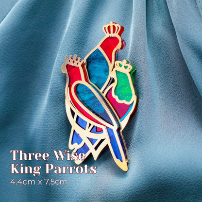 LIMITED EDITION: Three Wise King Parrots Brooch - 2025 Christmas Collection