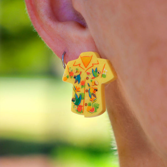 Bird Shirt Stud Earrings - Tropical Conures Print - 2026 Birthday Collection