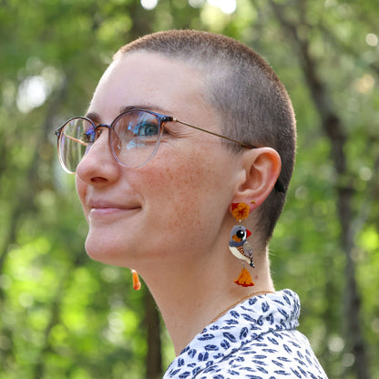 BINKABU Zebra Finch Handmade Acrylic Bird Earrings