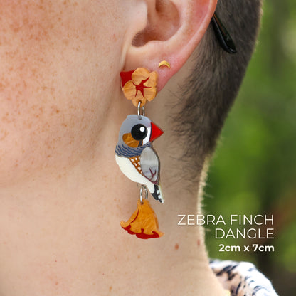 BINKABU Zebra Finch Handmade Acrylic Bird Earrings
