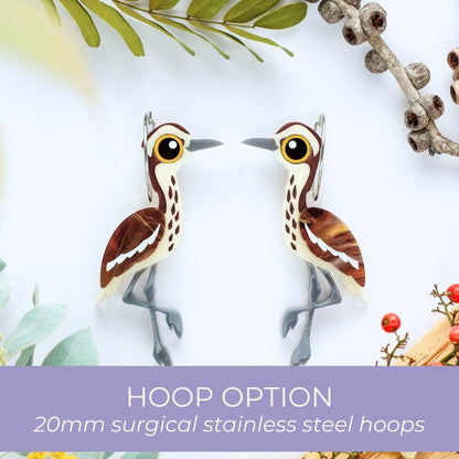 BINKABU Bush Stone-Curlew Earrings Studs handmade acrylic bird earrings