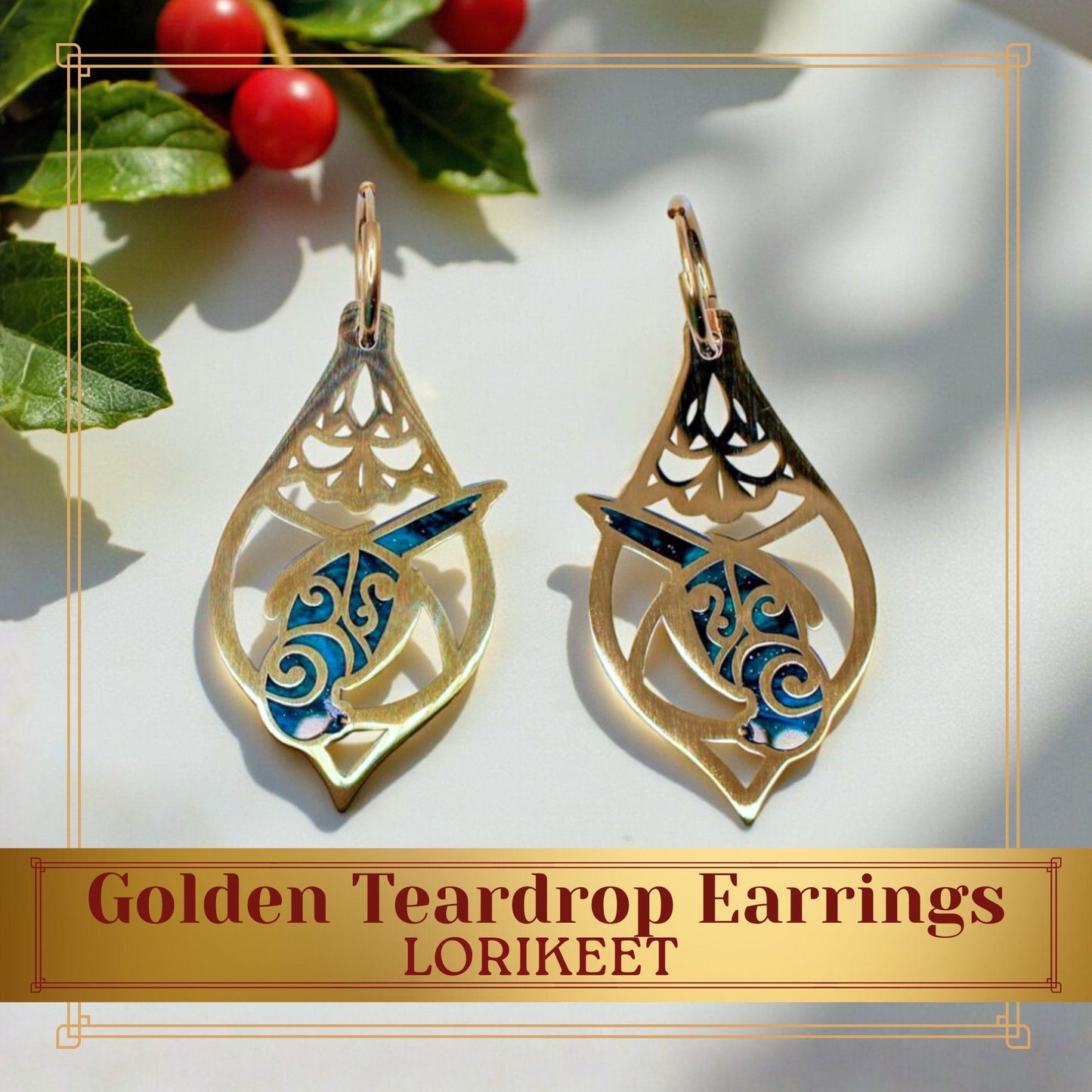 LIMITED EDITION: Golden Teardrop Lorikeet Hoop Earrings - 2025 Christmas Collection