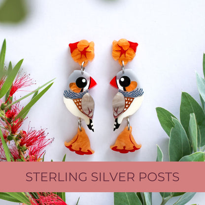 BINKABU Zebra Finch Handmade Acrylic Bird Earrings