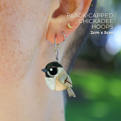 BINKABU Black-Capped Chickadee studs handmade acrylic bird earrings