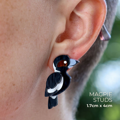 BINKABU Magpie Studs handmade acrylic bird earrings