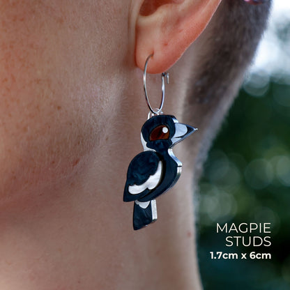 BINKABU Magpie Studs handmade acrylic bird earrings