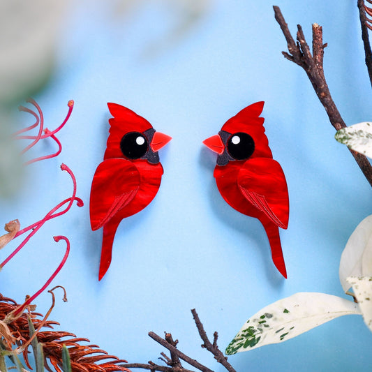 BINKABU - Northern Red Cardinal Stud Earrings - North American Songbirds