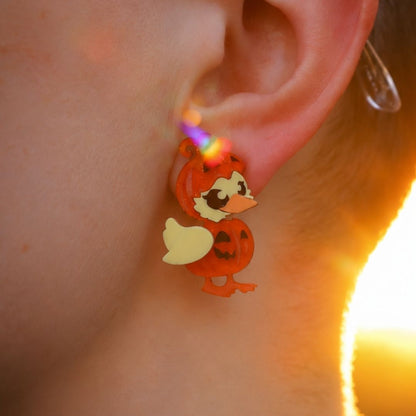 LIMITED EDITION - Quack-O'-Lantern Studs - Acrylic Halloween Bird Earrings