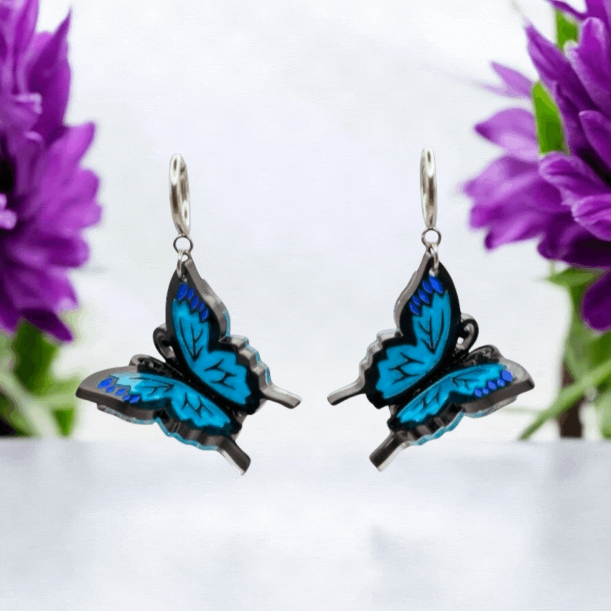 The Ulysses - 3D Butterfly Hoop Earrings - Handmade Acrylic Jewellery
