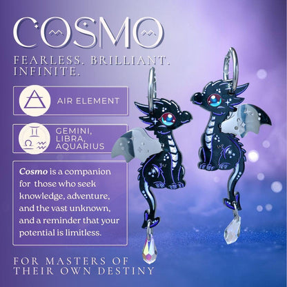 COSMO - 3D Dragon Earrings - Acrylic + Polished Stainless Steel