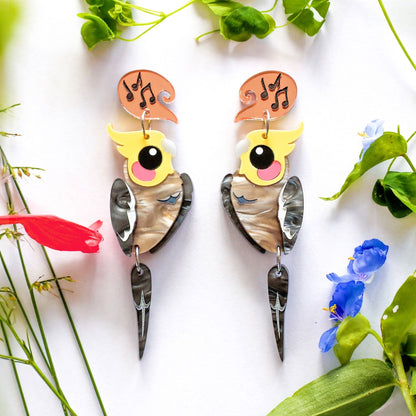BINKABU Grey Cockatoo handmade acrylic bird earrings