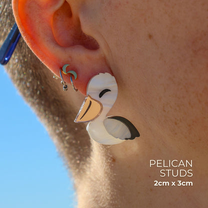 BINKABU Pelican Studs handmade acrylic bird earrings