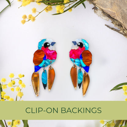 BINKABU Lilac-Breasted Roller handmade acrylic bird earrings