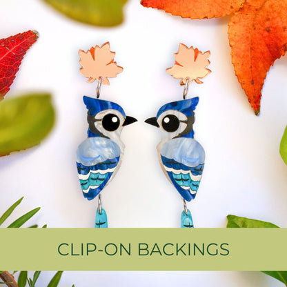 Blue Jay Dangles - North American Bird Earrings