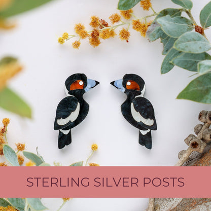 BINKABU Magpie Studs handmade acrylic bird earrings