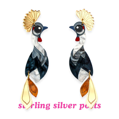 Grey Crowned Crane Earrings - Birds of Africa