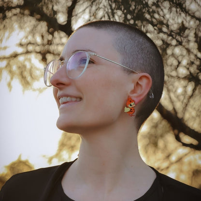 LIMITED EDITION - Quack-O'-Lantern Studs - Acrylic Halloween Bird Earrings
