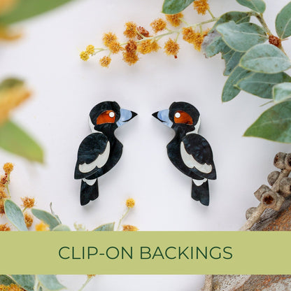 BINKABU Magpie Studs handmade acrylic bird earrings