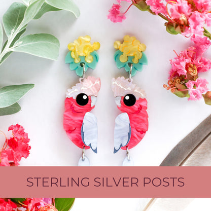 BINKABU Galah handmade acrylic bird earrings