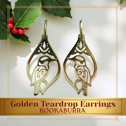 LIMITED EDITION: Golden Teardrop Kookaburra Hoop Earrings - 2025 Christmas Collection