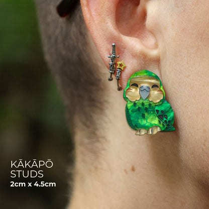 BINKABU Kākāpō Stud handmade acrylic bird earrings
