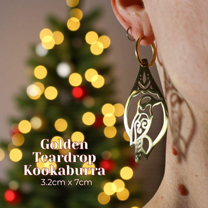 LIMITED EDITION: Golden Teardrop Kookaburra Hoop Earrings - 2025 Christmas Collection