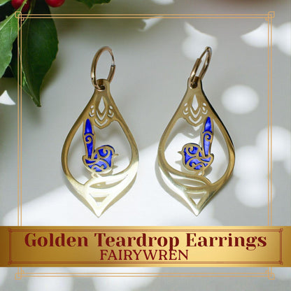 LIMITED EDITION: Golden Teardrop Fairywren Hoop Earrings - 2025 Christmas Collection