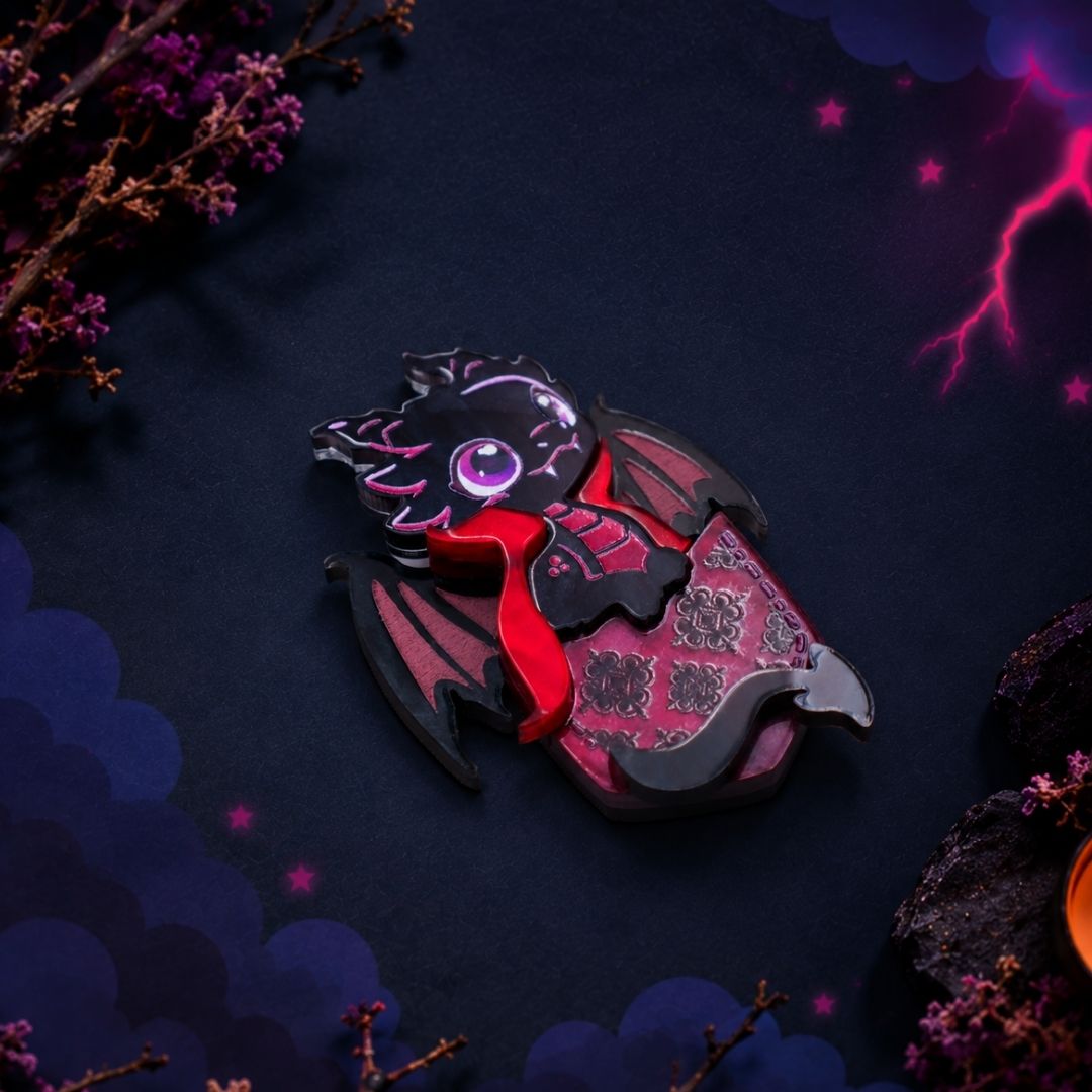 LIMITED EDITION - 'The Dragon in Dracula's Pocket' Brooch - Acrylic Halloween Jewellery