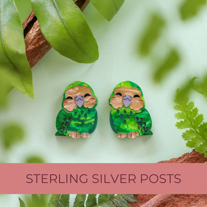 BINKABU Kākāpō Stud handmade acrylic bird earrings