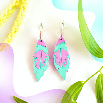 BINKABU Funky Feathers - Grape handmade acrylic bird earrings