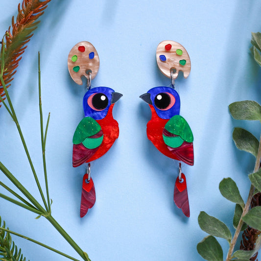 BINKABU - Handmade Painted Bunting Dangle Earrings - North American Birds