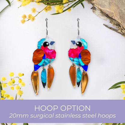 BINKABU Lilac-Breasted Roller handmade acrylic bird earrings