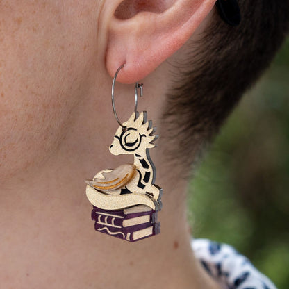 Sleepy Book Dragon Hoop Earrings - Handmade Fantasy Jewellery
