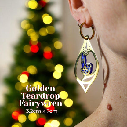 LIMITED EDITION: Golden Teardrop Fairywren Hoop Earrings - 2025 Christmas Collection