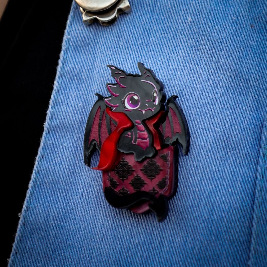 LIMITED EDITION - 'The Dragon in Dracula's Pocket' Brooch - Acrylic Halloween Jewellery