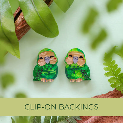 BINKABU Kākāpō Stud handmade acrylic bird earrings