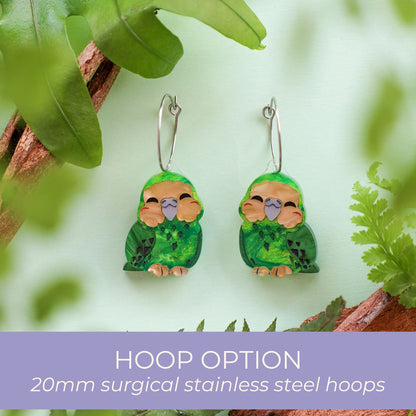 BINKABU Kākāpō Stud handmade acrylic bird earrings