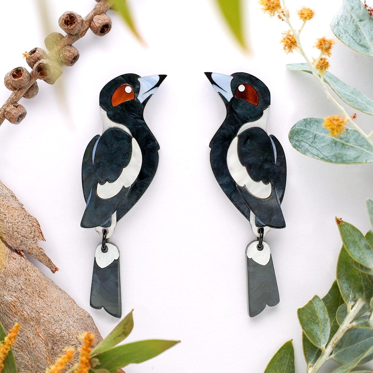 Magpie Earrings - Statement Bird Earrings