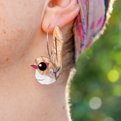 BINKABU Superb Fairywren Hoop handmade acrylic bird earrings