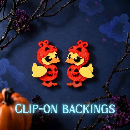 LIMITED EDITION - Quack-O'-Lantern Studs - Acrylic Halloween Bird Earrings
