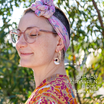 BINKABU Superb Fairywren Hoop handmade acrylic bird earrings
