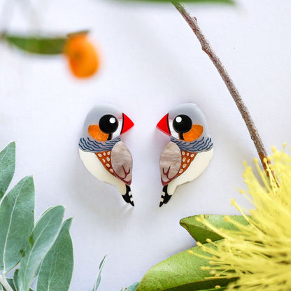 BINKABU Zebra Finch Handmade Acrylic Bird Earrings
