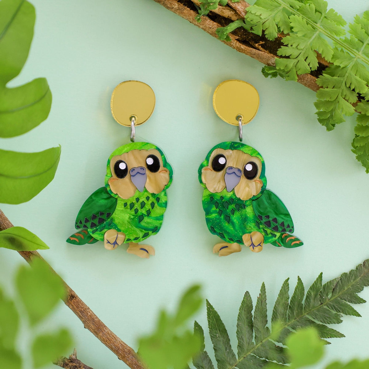 BINKABU | Acrylic Kākāpō Earrings | New Zealand Bird Earrings ...